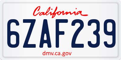 CA license plate 6ZAF239