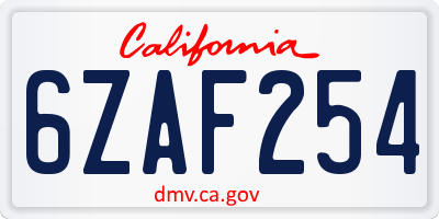 CA license plate 6ZAF254
