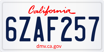 CA license plate 6ZAF257