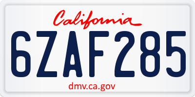 CA license plate 6ZAF285