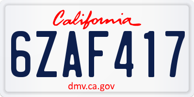 CA license plate 6ZAF417