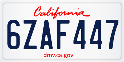 CA license plate 6ZAF447