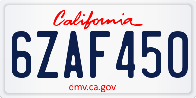 CA license plate 6ZAF450