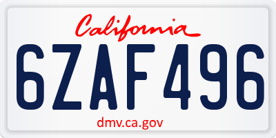 CA license plate 6ZAF496