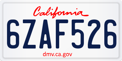 CA license plate 6ZAF526
