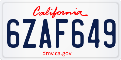 CA license plate 6ZAF649