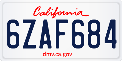 CA license plate 6ZAF684