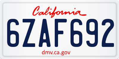 CA license plate 6ZAF692