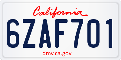 CA license plate 6ZAF701