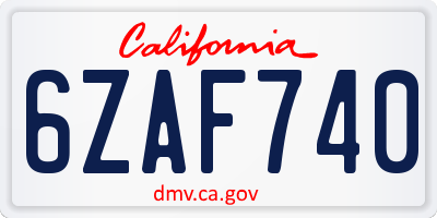 CA license plate 6ZAF740