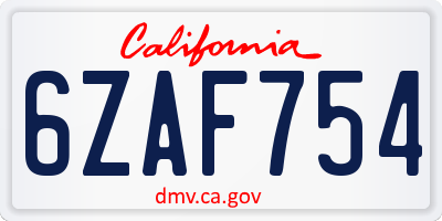 CA license plate 6ZAF754