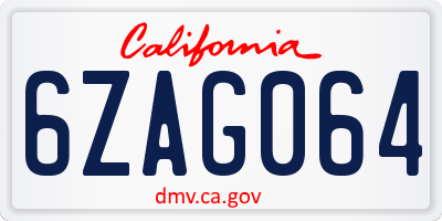 CA license plate 6ZAG064