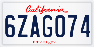 CA license plate 6ZAG074