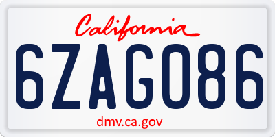 CA license plate 6ZAG086