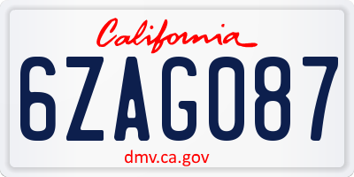 CA license plate 6ZAG087