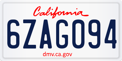 CA license plate 6ZAG094