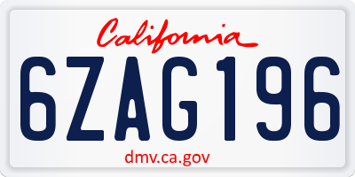 CA license plate 6ZAG196