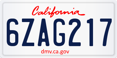 CA license plate 6ZAG217
