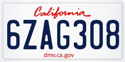 CA license plate 6ZAG308