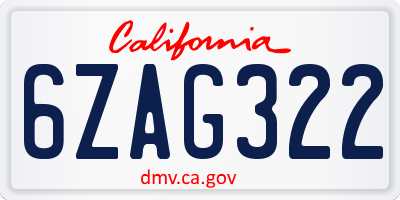 CA license plate 6ZAG322