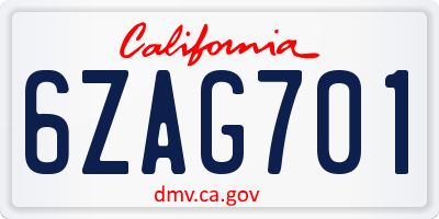 CA license plate 6ZAG701