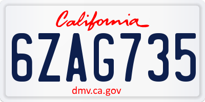 CA license plate 6ZAG735