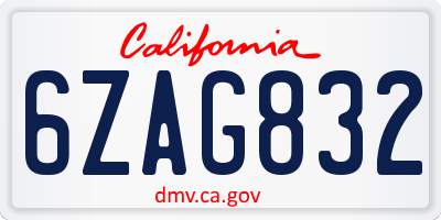 CA license plate 6ZAG832