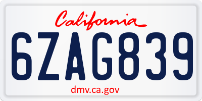 CA license plate 6ZAG839
