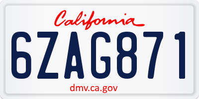 CA license plate 6ZAG871