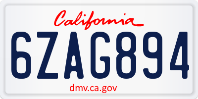CA license plate 6ZAG894