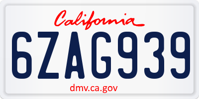 CA license plate 6ZAG939