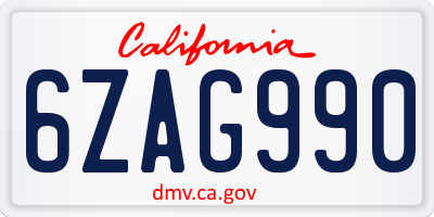 CA license plate 6ZAG990