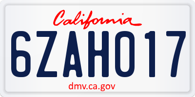 CA license plate 6ZAH017