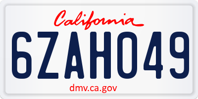 CA license plate 6ZAH049