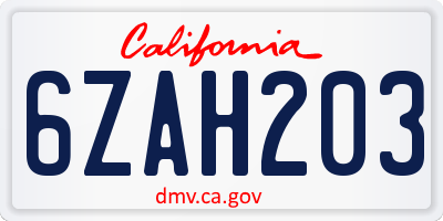CA license plate 6ZAH203