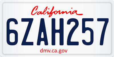 CA license plate 6ZAH257