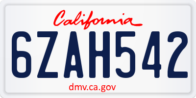 CA license plate 6ZAH542