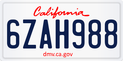CA license plate 6ZAH988