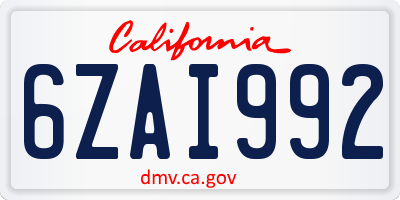 CA license plate 6ZAI992