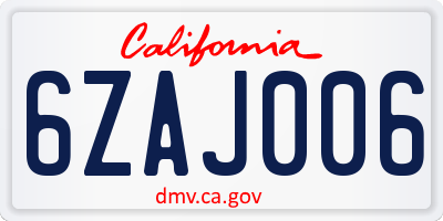 CA license plate 6ZAJ006