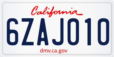 CA license plate 6ZAJ010