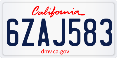 CA license plate 6ZAJ583