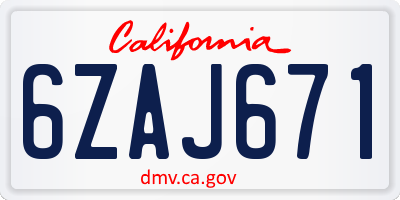 CA license plate 6ZAJ671