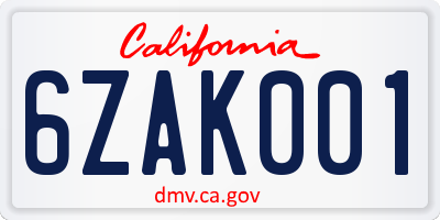 CA license plate 6ZAK001