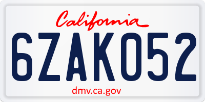 CA license plate 6ZAK052