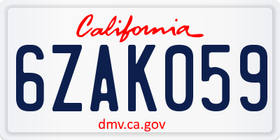 CA license plate 6ZAK059