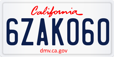 CA license plate 6ZAK060