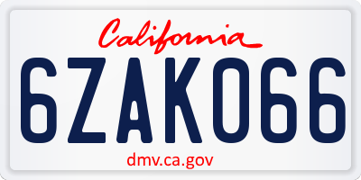 CA license plate 6ZAK066