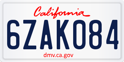 CA license plate 6ZAK084
