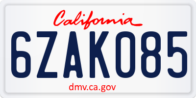 CA license plate 6ZAK085